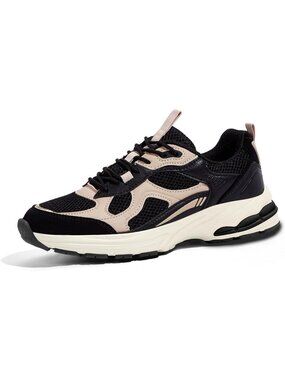 Women's Black/Beige Chunky Platform Sneakers Running Walking Gym Athletic Shoes